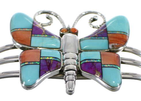 Multicolor Inlay And Genuine Sterling Silver Butterfly Cuff Bracelet VX63879